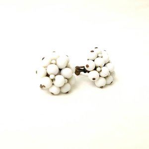 Vintage White Cluster Screw Back Earrings